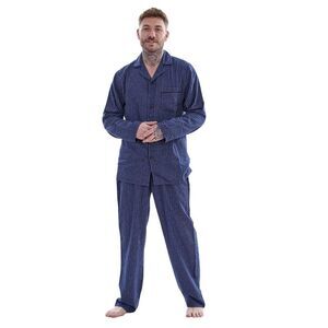 Keanu Mens Stripe Brushed Long Pyjama Set / Blue